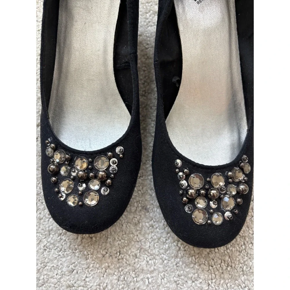 Report Wedge Heels Womens 8 Black Rhinestone‎ Embellished Low Pump Evening Glam